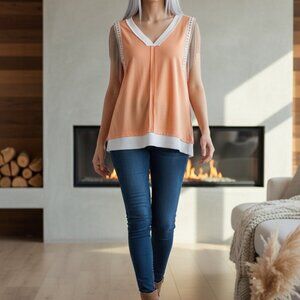 POL Sleeveless in Orange and White - Large (NWOT)